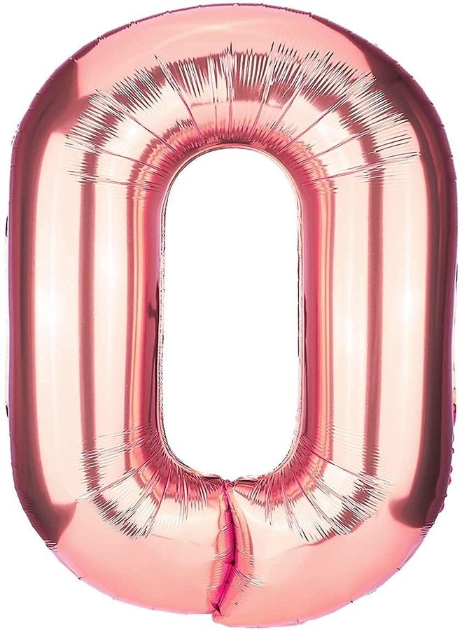 أون بلو بالون فويل رقم صفر مقاس 32 بوصة قابل للنفخ، لون ذهبي وردي، زينة للحفلات - Image 1
